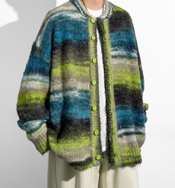 Vintage Rainbow Contrast Sweater Coat
