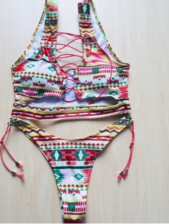 Pineapple Bikini for Big Boob Women Lace Up Swimwear Thong Bikini Set Two Pieces Swimsuit