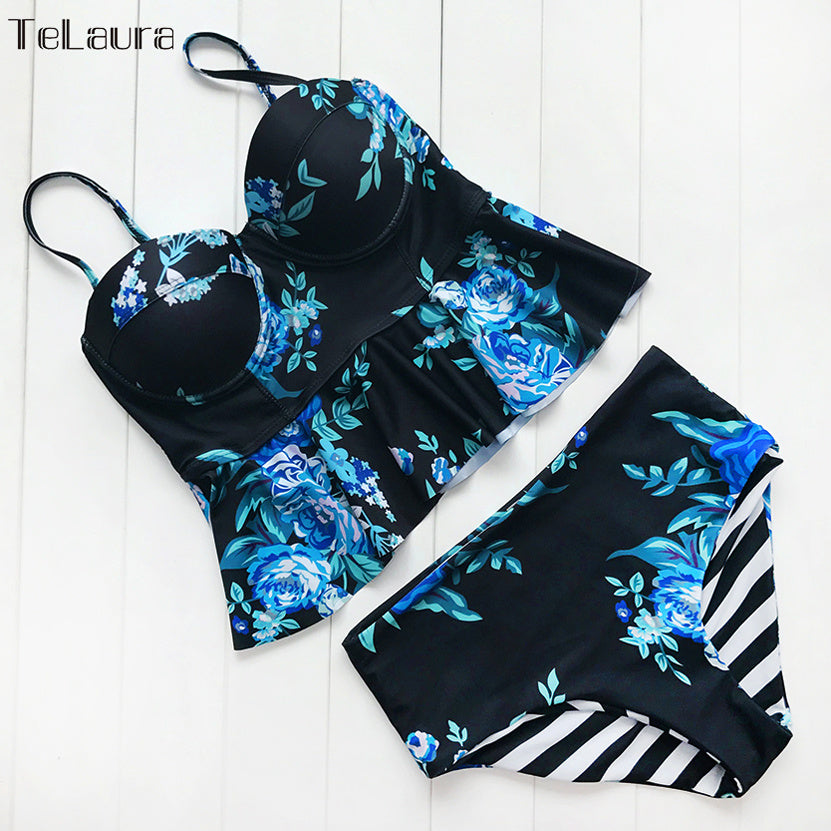 Sexy Floral Bikini Swimwear for Women – Push-Up High Waisted Swimsuit