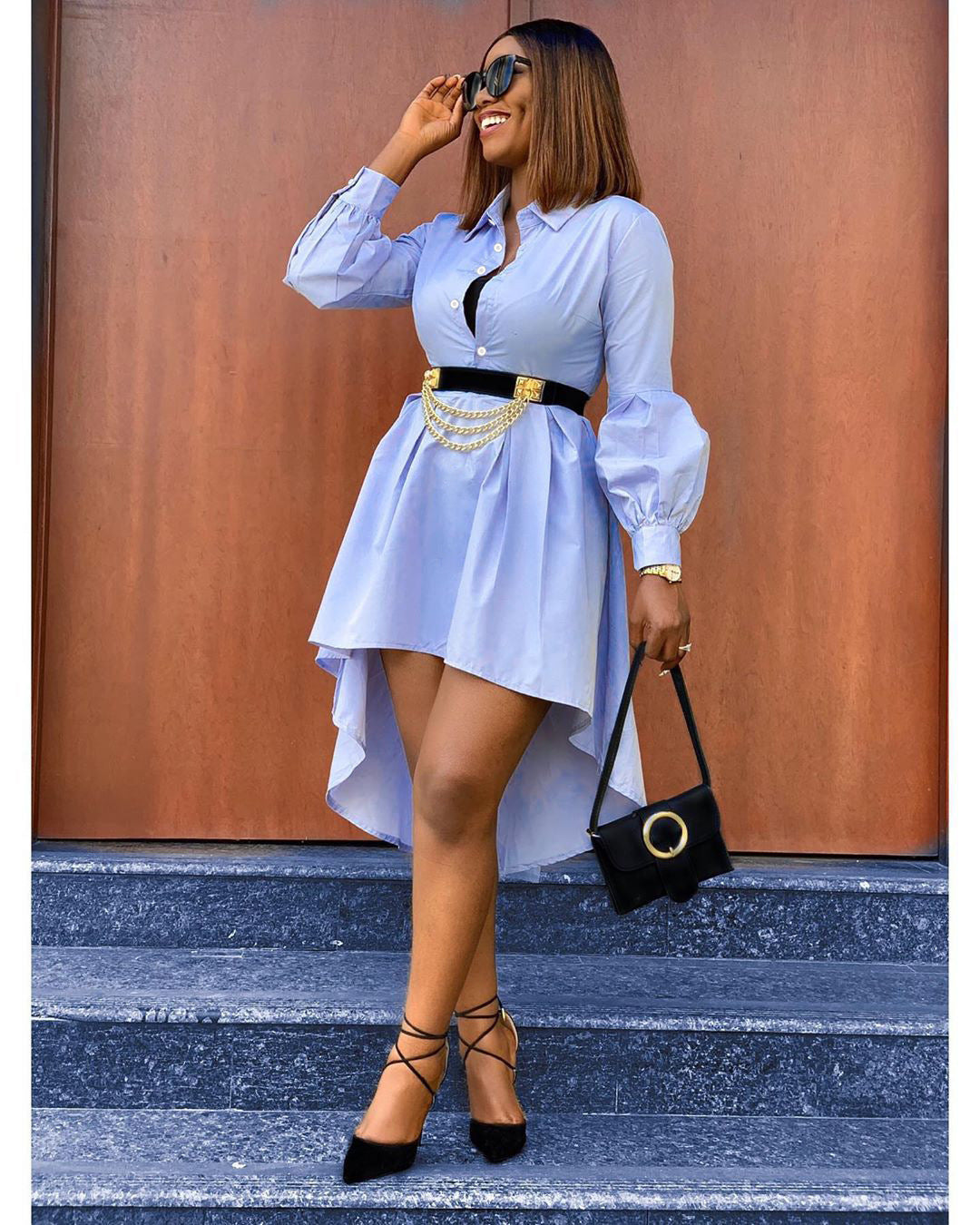 Irregular Hem High-Low Shirt Summer Dress for Women
