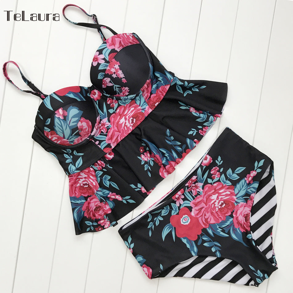 Sexy Floral Bikini Swimwear for Women – Push-Up High Waisted Swimsuit