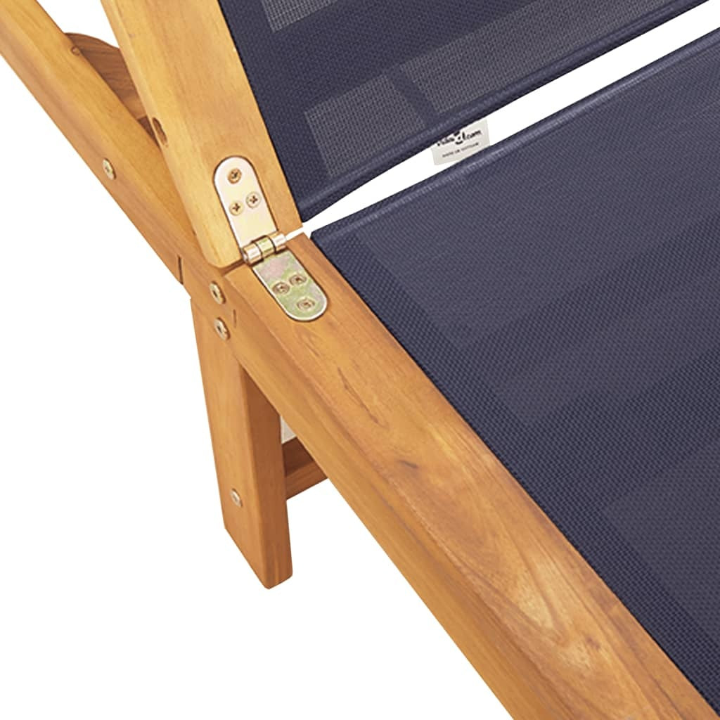 2 Blue Sun Loungers with Side Table – Solid Acacia Wood & Textilene Fabric