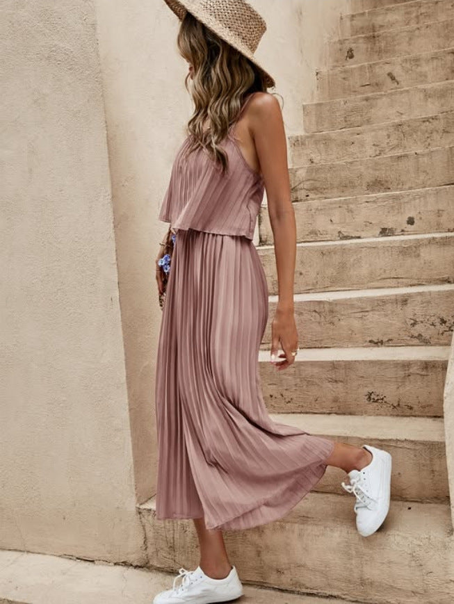 Women's Summer Dress Solid Color Vacation Loose Suit Strap Backless Thin Romper Streetwear