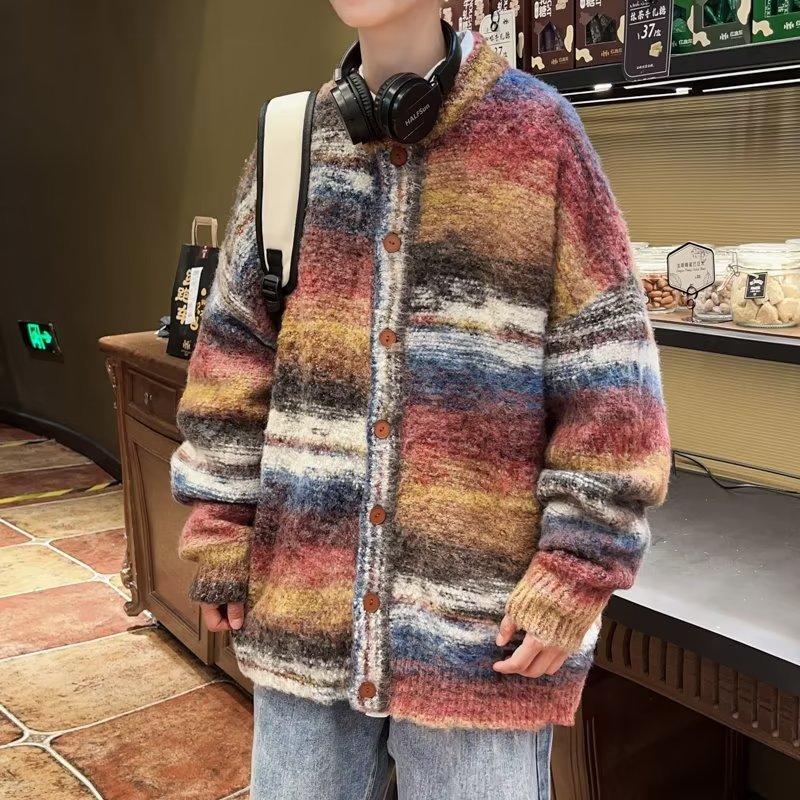 Vintage Rainbow Contrast Sweater Coat