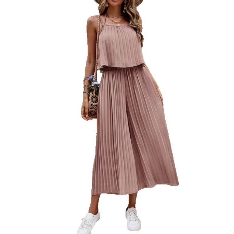 Women's Summer Dress Solid Color Vacation Loose Suit Strap Backless Thin Romper Streetwear