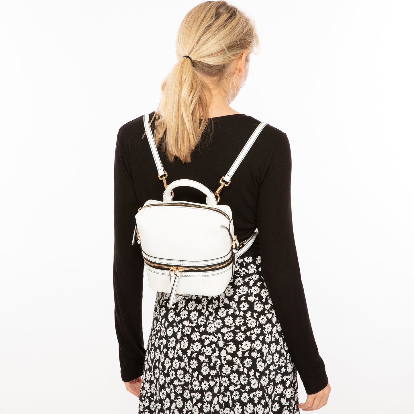 SUSU the Ashley White Leather Backpack Purse