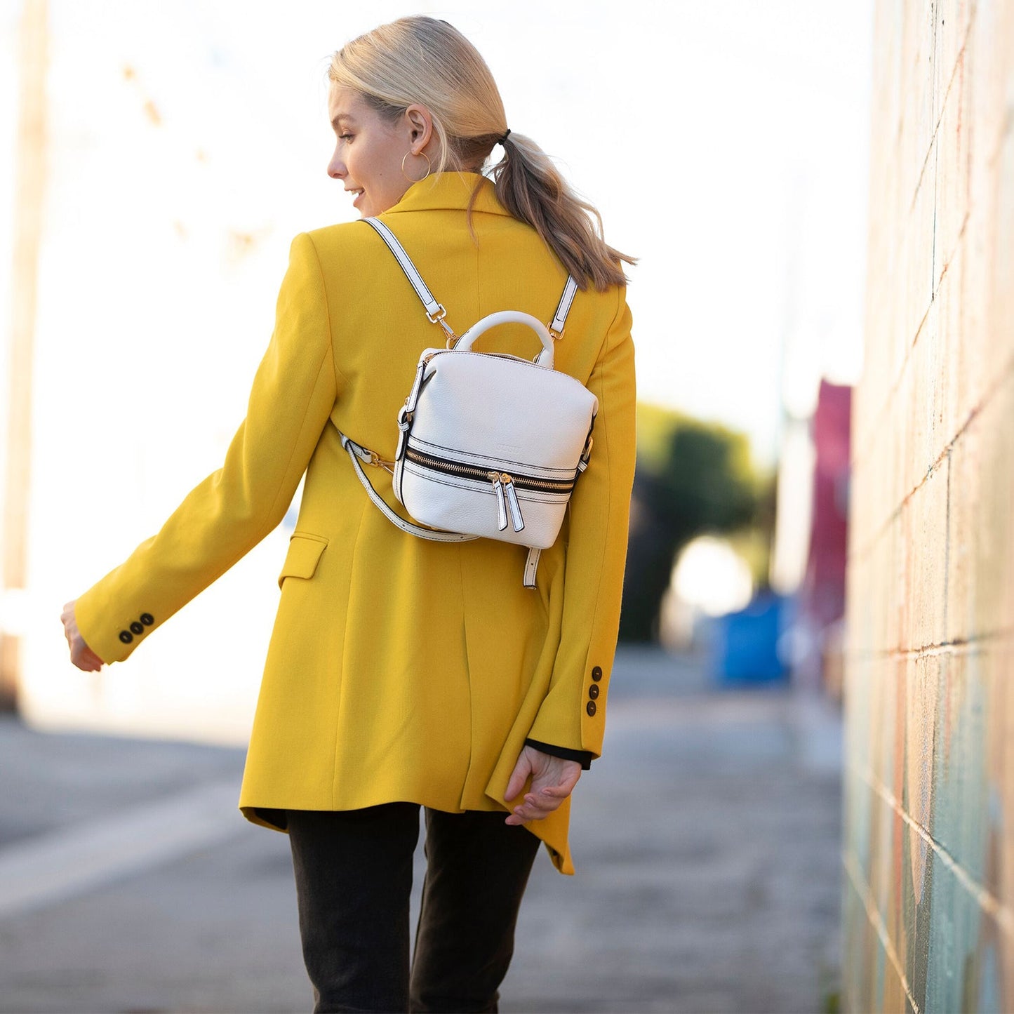 SUSU the Ashley White Leather Backpack Purse