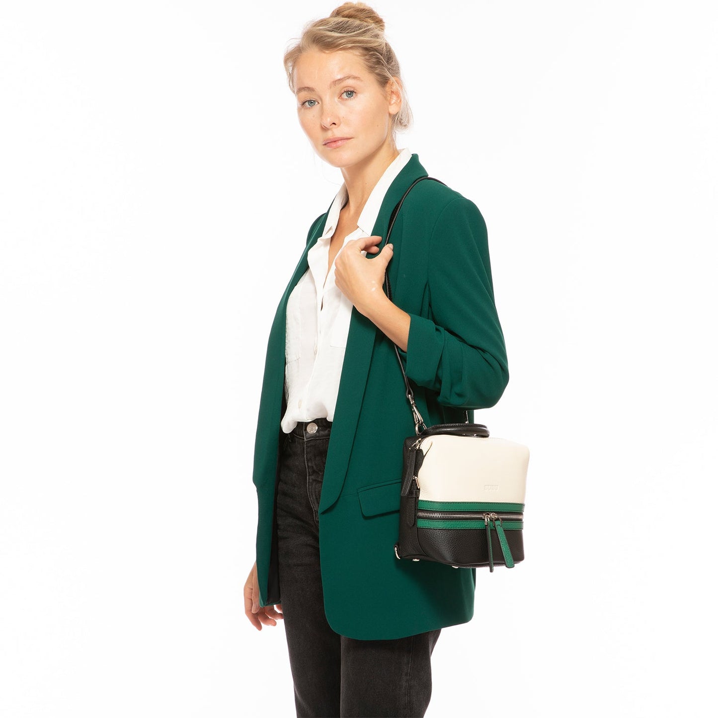 SUSU Leather Backpack Purse for Women Convertible Crossbody Bag Medium Size With Front and Back Pockets
