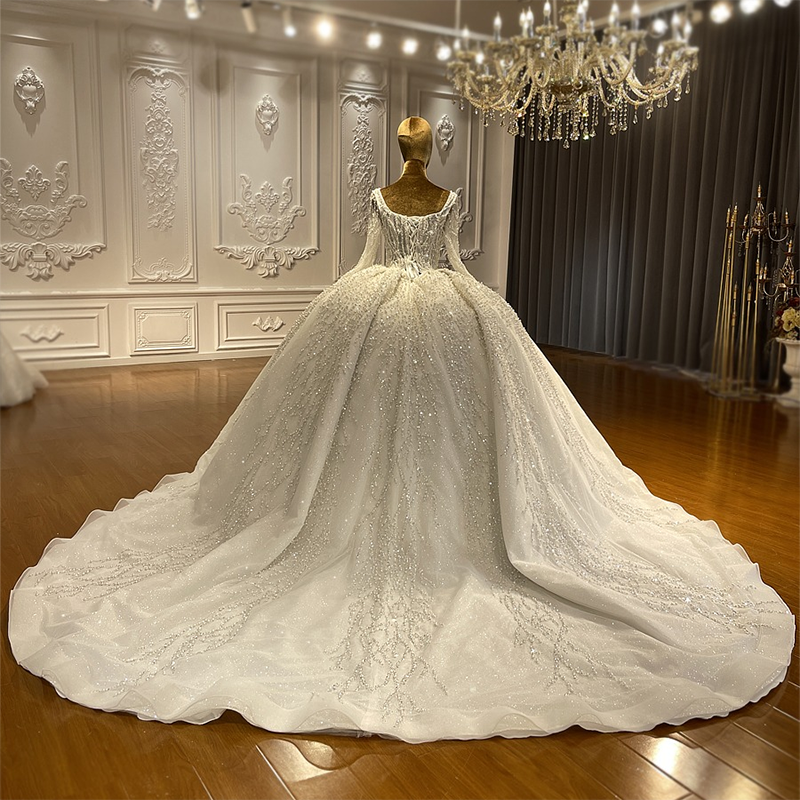Beaded Ball Gown Wedding Dress – Illusion Collar & Sequins Elegance