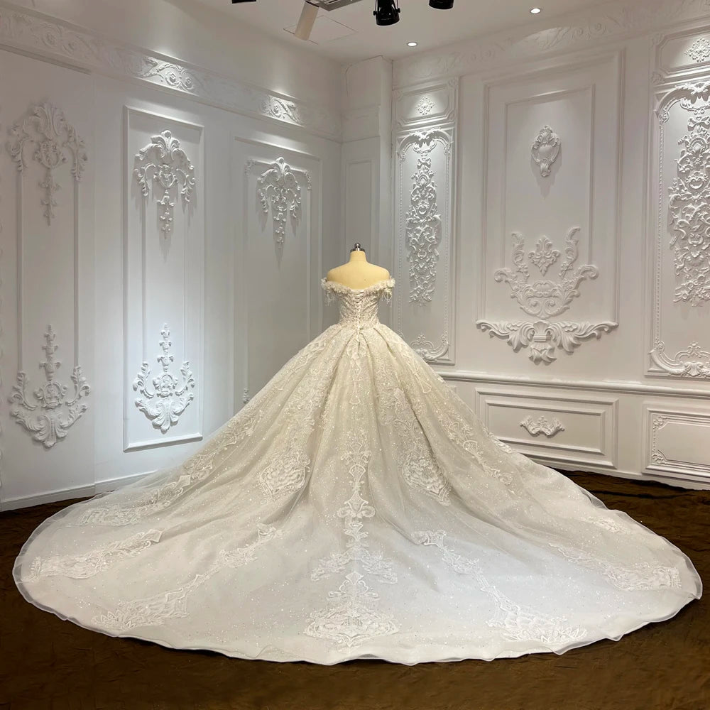 Off-Shoulder Princess Wedding Dress – Crystal Beaded Luxury Gown