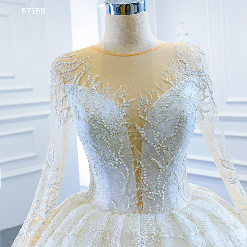 Jancember Long Sleeve Beading Applique Wedding Dresses for Bride