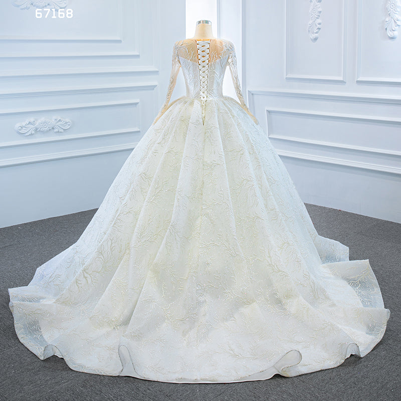 Jancember Long Sleeve Beading Applique Wedding Dresses for Bride