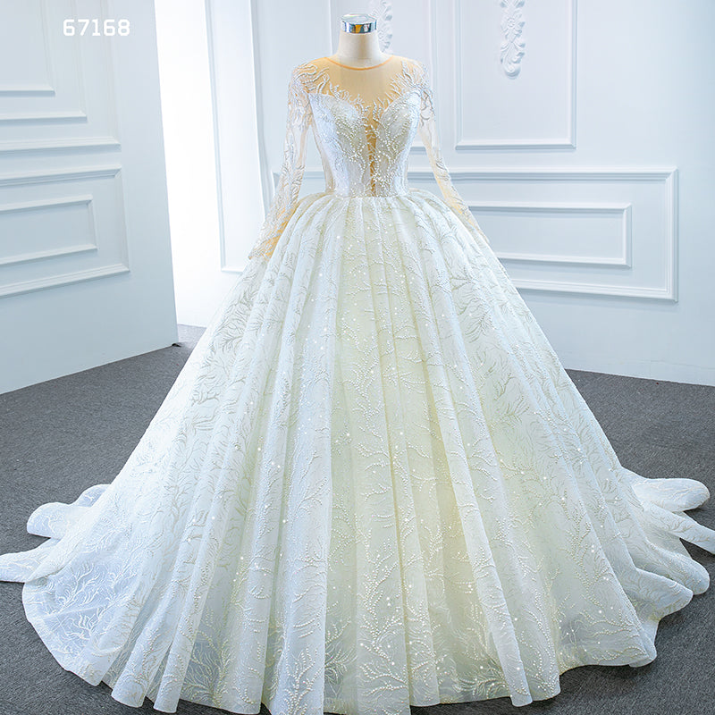 Jancember Long Sleeve Beading Applique Wedding Dresses for Bride