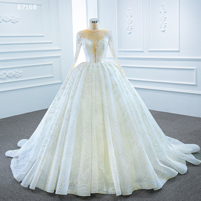 Jancember Long Sleeve Beading Applique Wedding Dresses for Bride