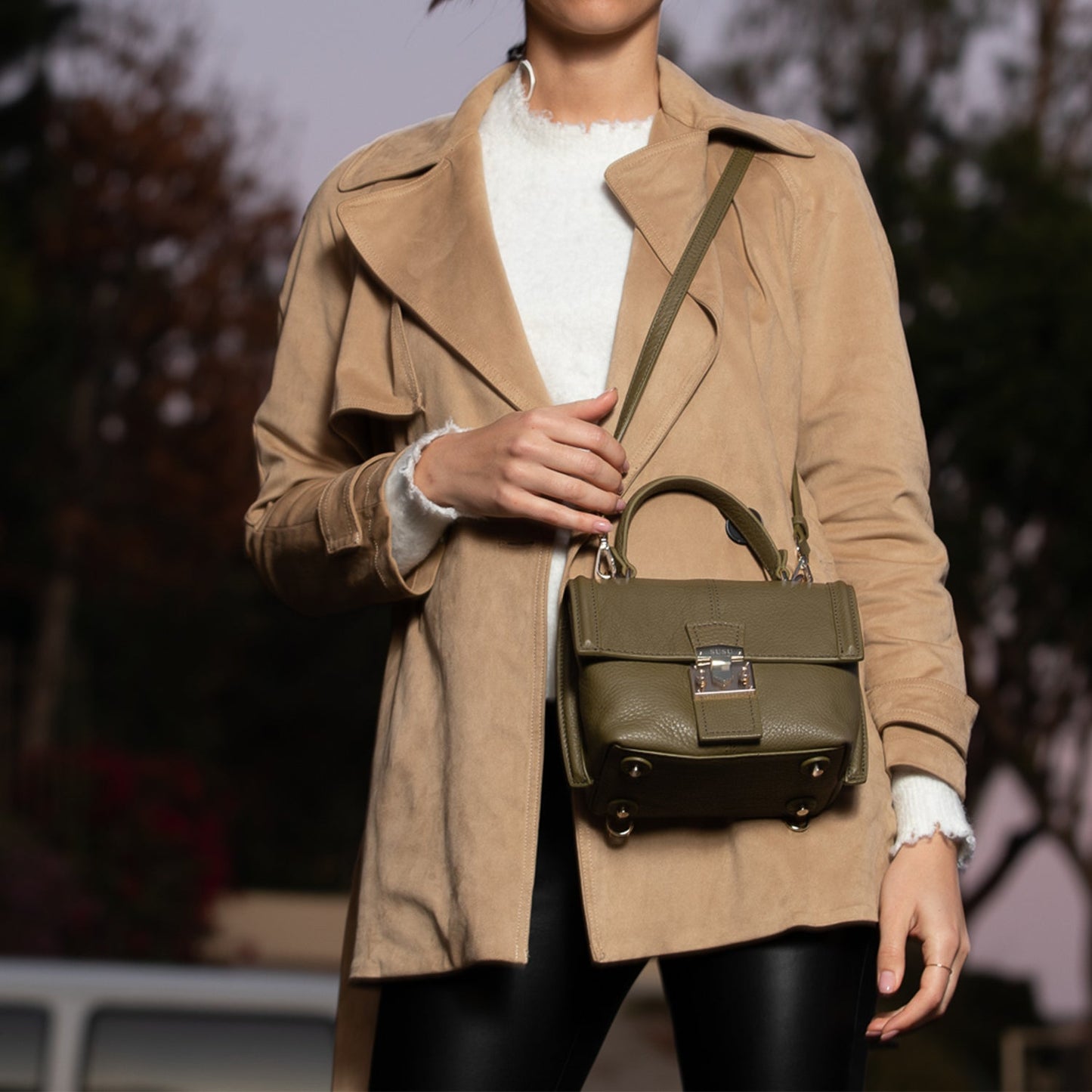 SUSU the Linda Leather Convertible Backpack Purse Olive Green