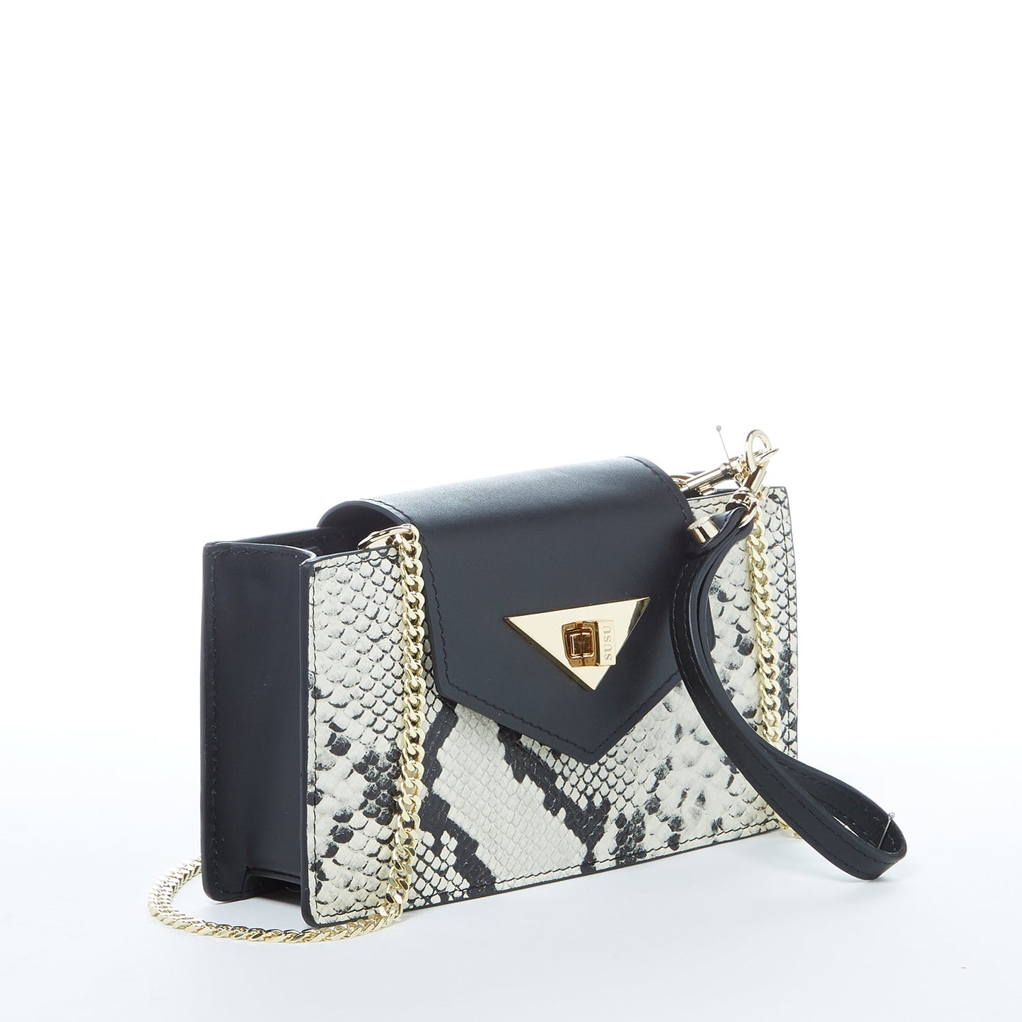 SUSU the Mary Small Crossbody Leather Purse Black Snakeskin Pattern