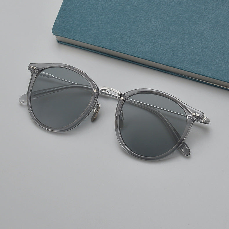 Transparent Japanese Handmade Medium Gold Pure Titanium Polarized Sunglasses