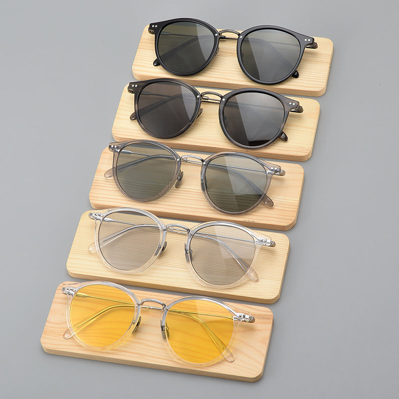Transparent Japanese Handmade Medium Gold Pure Titanium Polarized Sunglasses