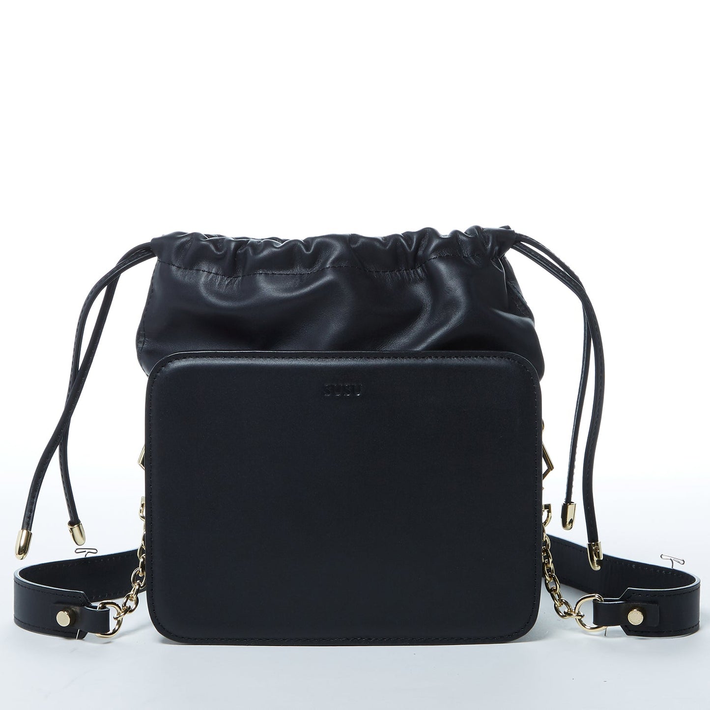 SUSU the Patricia Black Leather Purse Drawstring