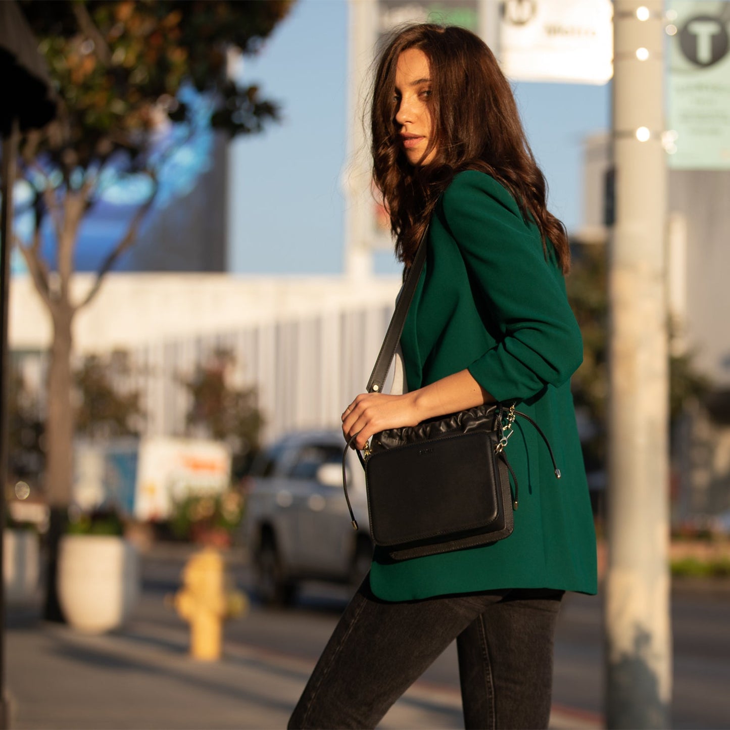 SUSU the Patricia Black Leather Purse Drawstring