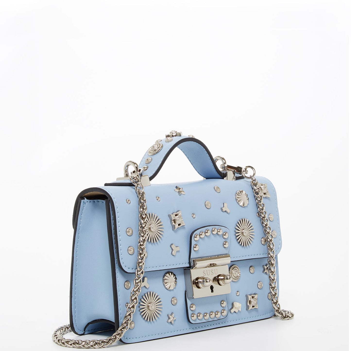 SUSU Small Leather Crossbody Bag Light Baby Blue Purse Women's Handbag