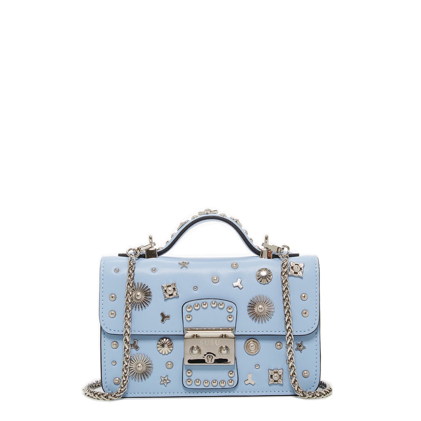SUSU Small Leather Crossbody Bag Light Baby Blue Purse Women's Handbag
