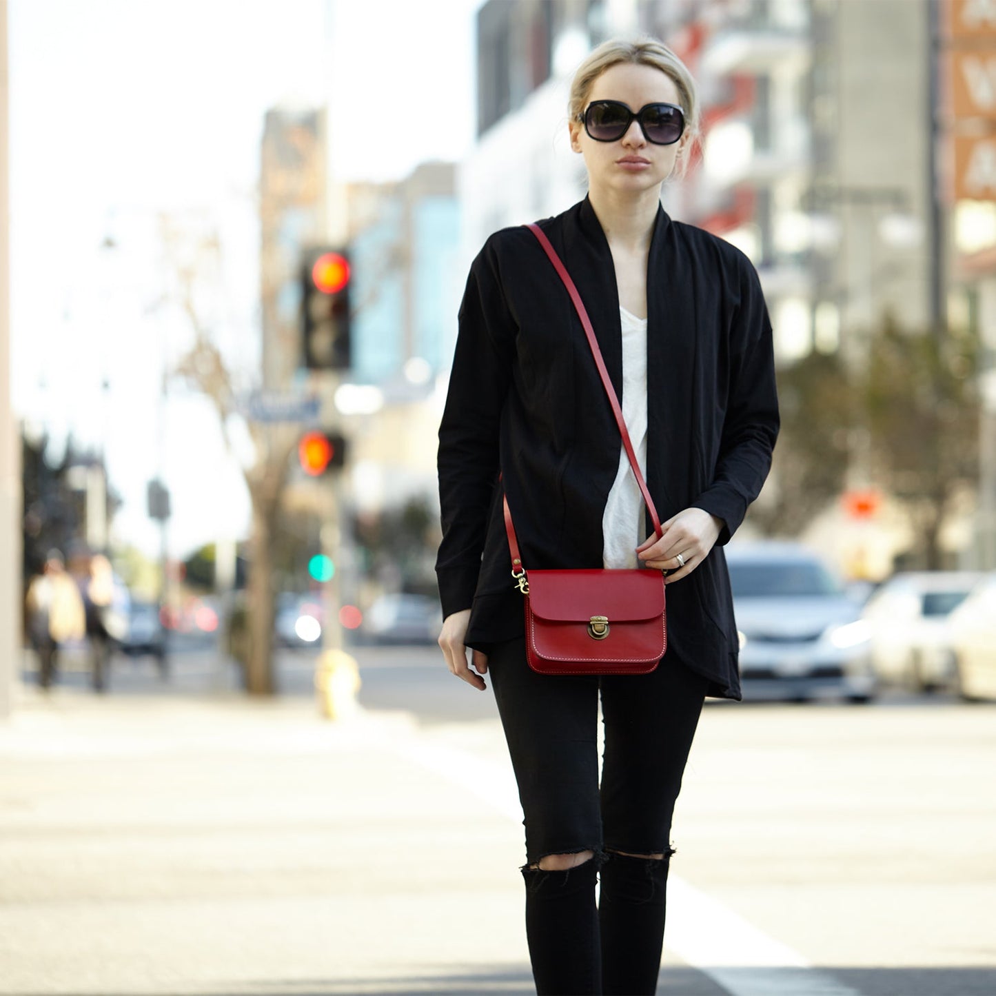 Nanah Red Leather Crossbody Bag