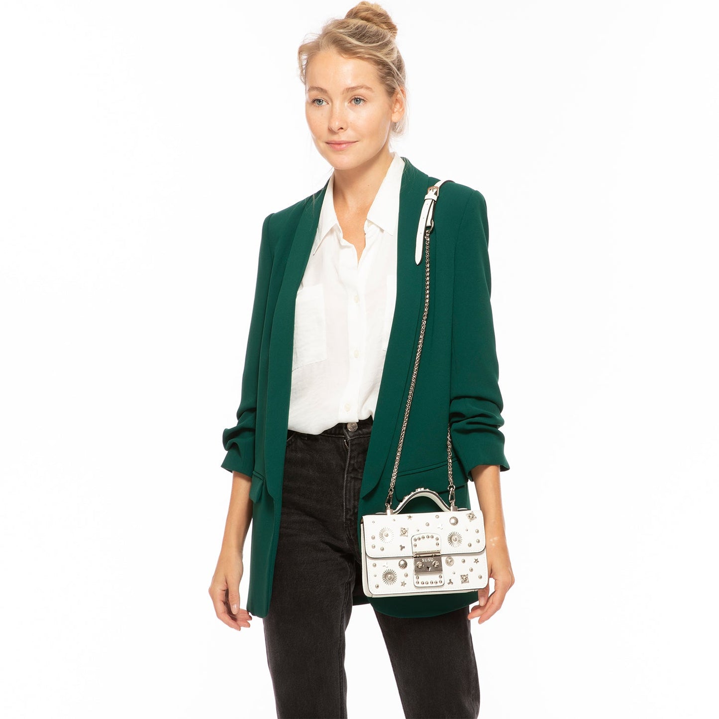 SUSU Small Leather Crossbody Bag White Purse