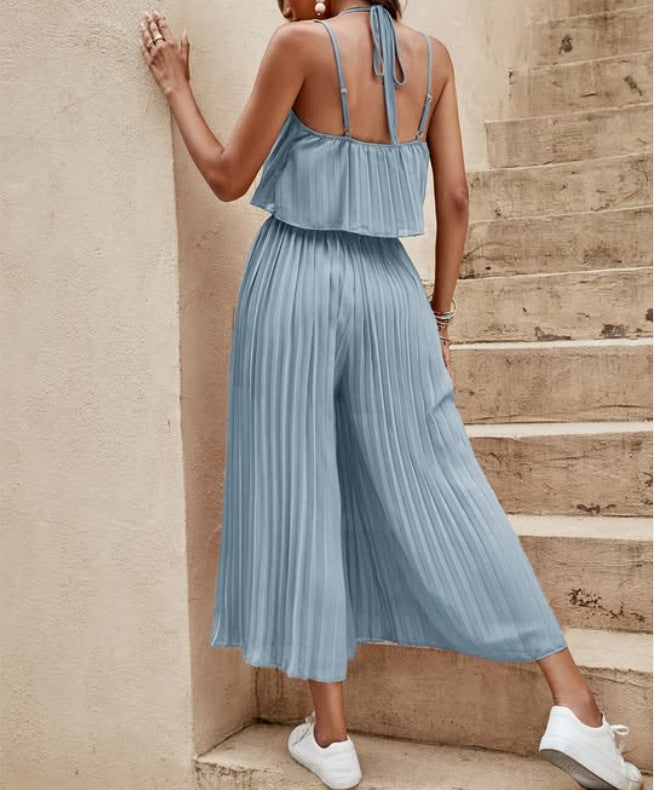 Women's Summer Dress Solid Color Vacation Loose Suit Strap Backless Thin Romper Streetwear