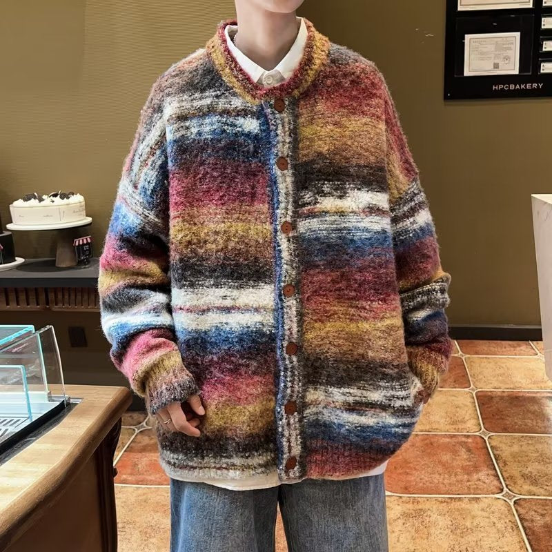 Vintage Rainbow Contrast Sweater Coat