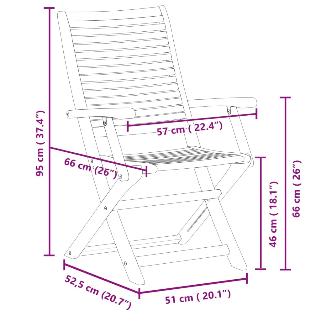 Solid Acacia Wood Folding Garden Chairs, 8 pcs. (57cm x 66cm x 95cm)