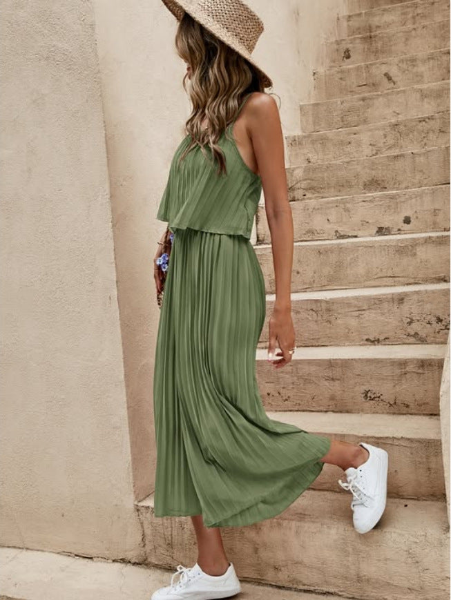 Women's Summer Dress Solid Color Vacation Loose Suit Strap Backless Thin Romper Streetwear