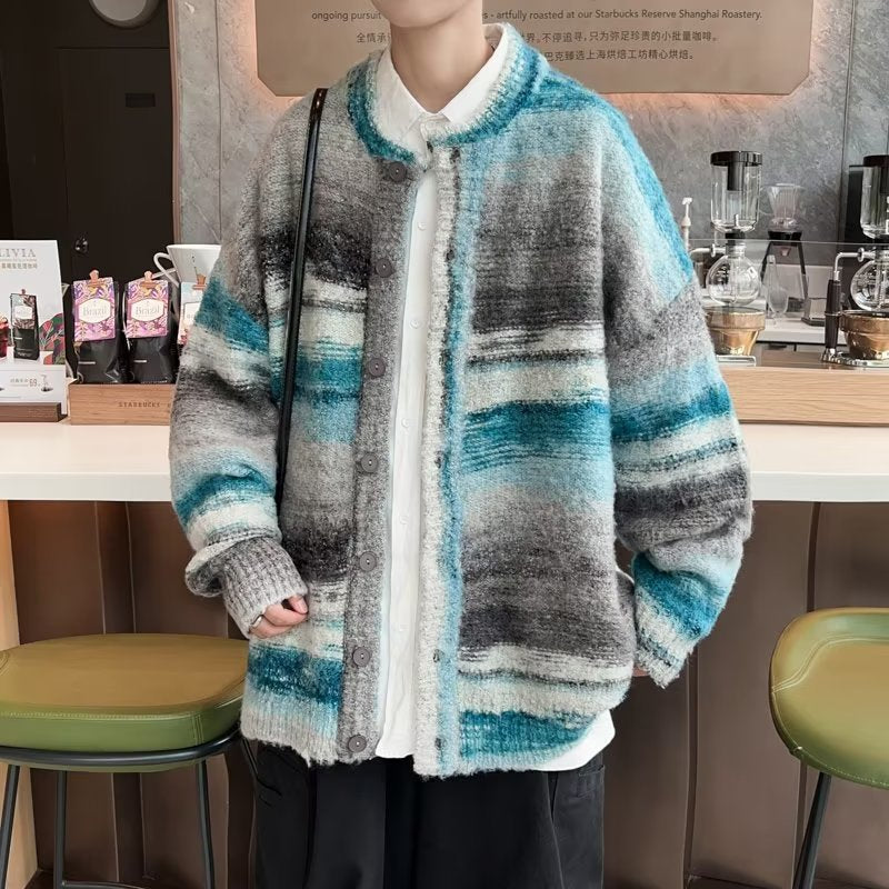 Vintage Rainbow Contrast Sweater Coat