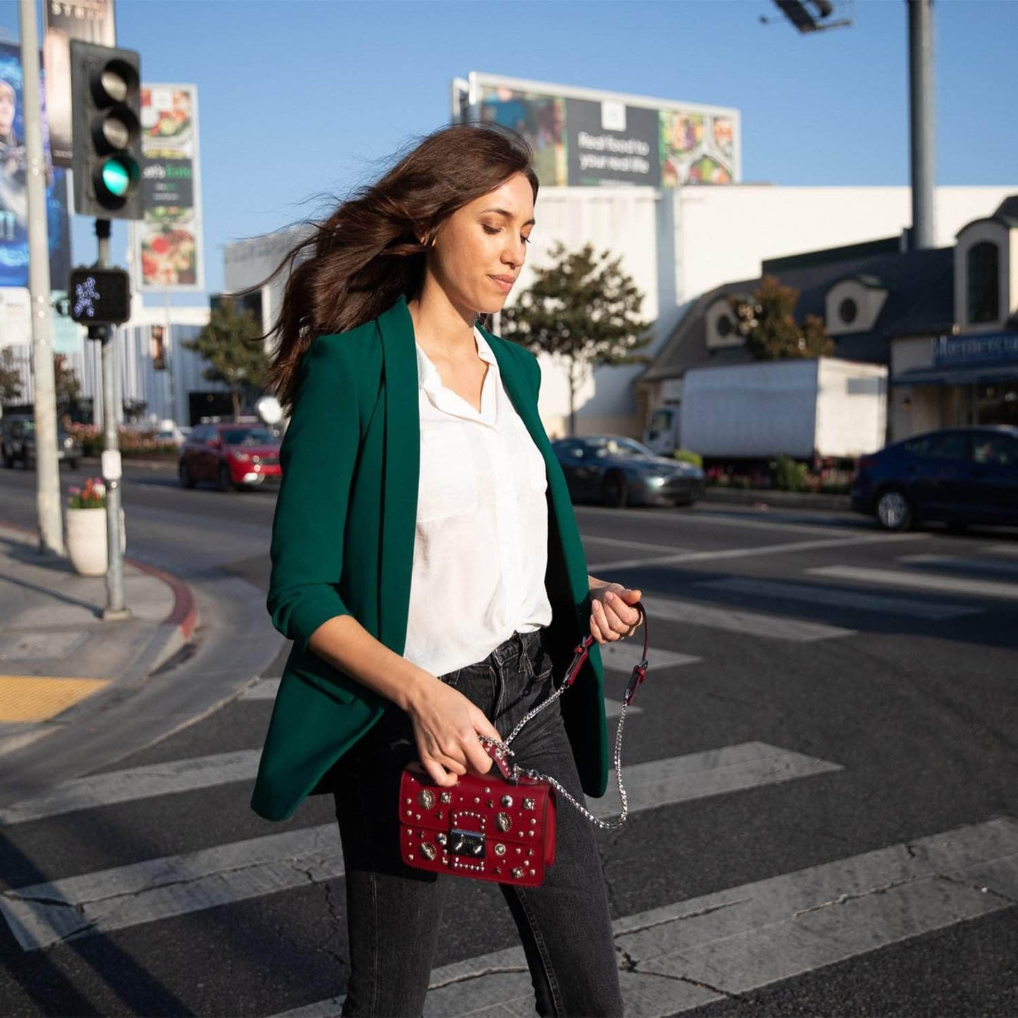 SUSU the Hollywood Studded Leather Crossbody Bag Burgundy