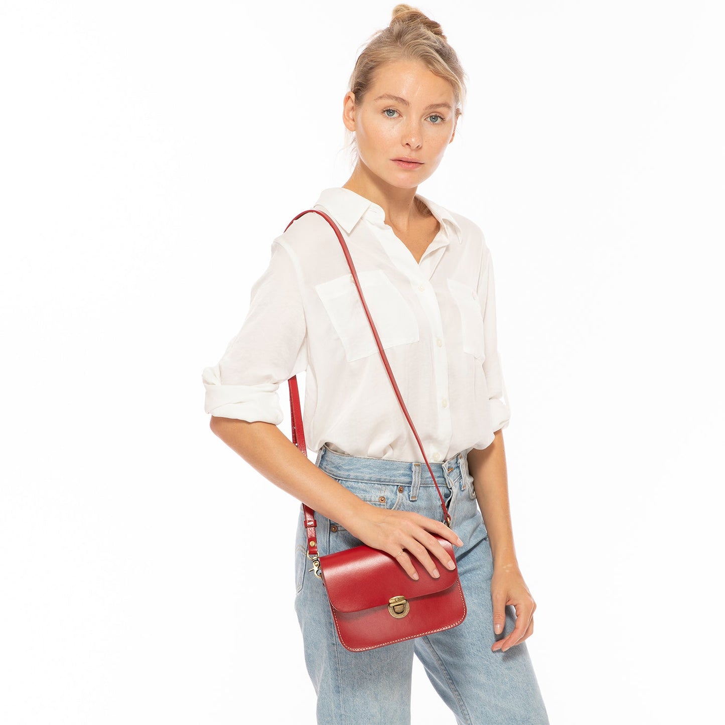 Nanah Red Leather Crossbody Bag