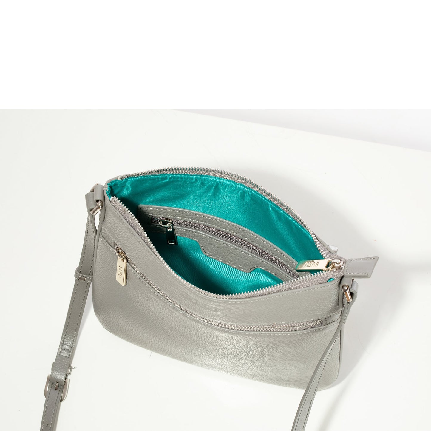 SUSU Gray Leather Crossbody Bag