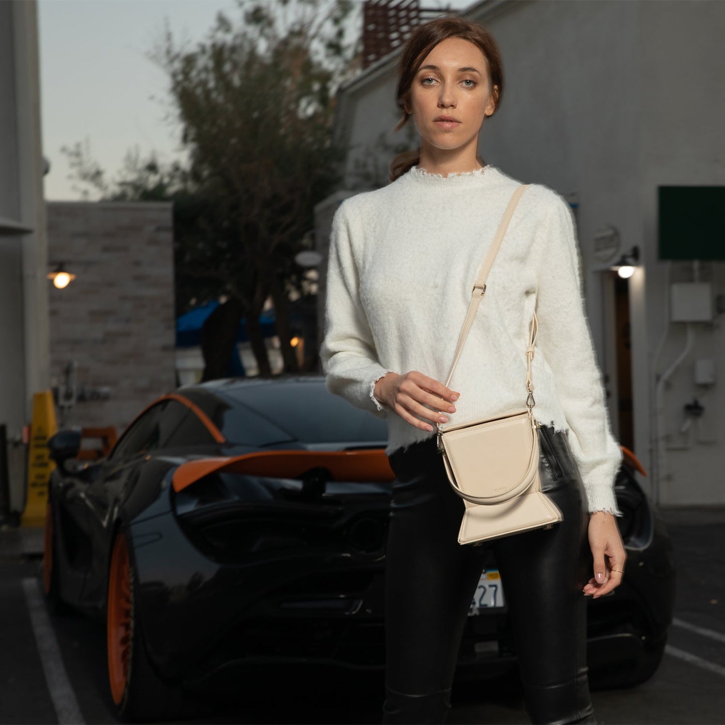 SUSU Cream Leather Bucket Bag Off White Unique Leather Crossbody Purse Women's Handbag