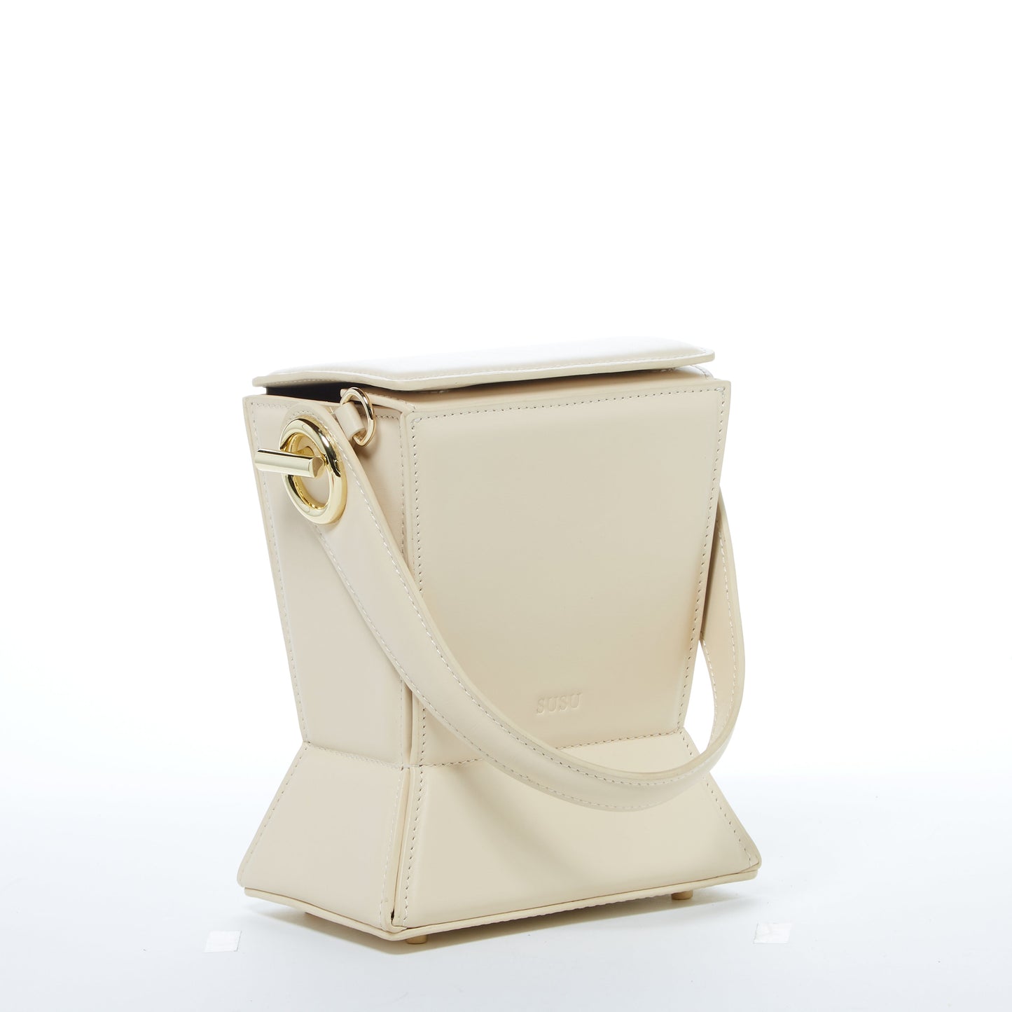 SUSU Cream Leather Bucket Bag Off White Unique Leather Crossbody Purse Women's Handbag