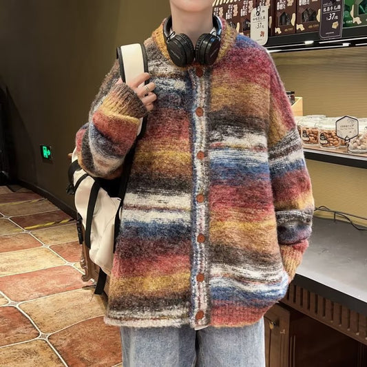 Vintage Rainbow Contrast Sweater Coat