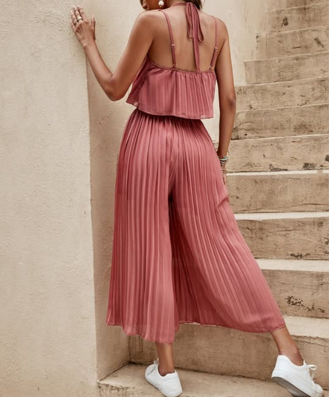 Women's Summer Dress Solid Color Vacation Loose Suit Strap Backless Thin Romper Streetwear