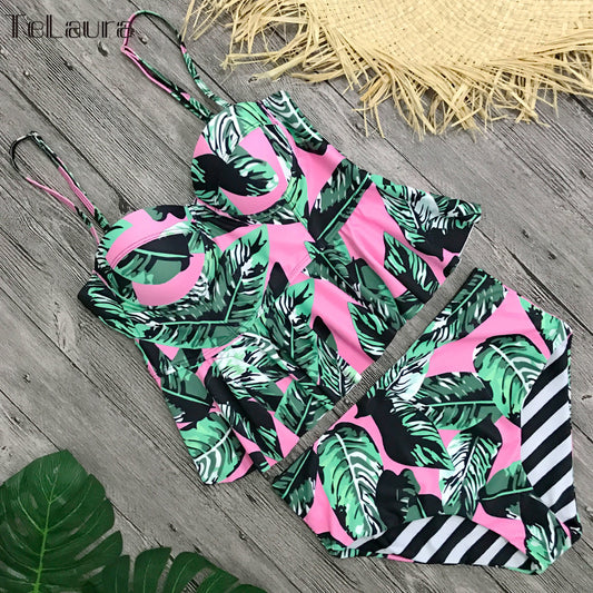 Sexy Floral Bikini Swimwear for Women – Push-Up High Waisted Swimsuit