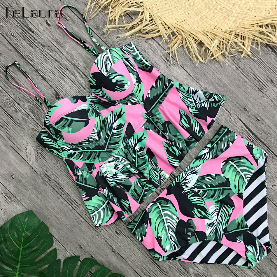 Sexy Floral Bikini Swimwear for Women – Push-Up High Waisted Swimsuit