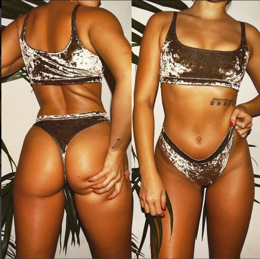 Velvet Bikini Set – Sexy High Waist Two-Piece Swimsuit for Women – Beachwear Velvet Biquini