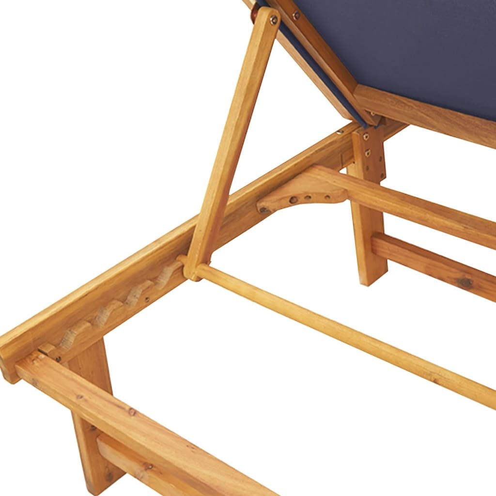 2 Blue Sun Loungers with Side Table – Solid Acacia Wood & Textilene Fabric