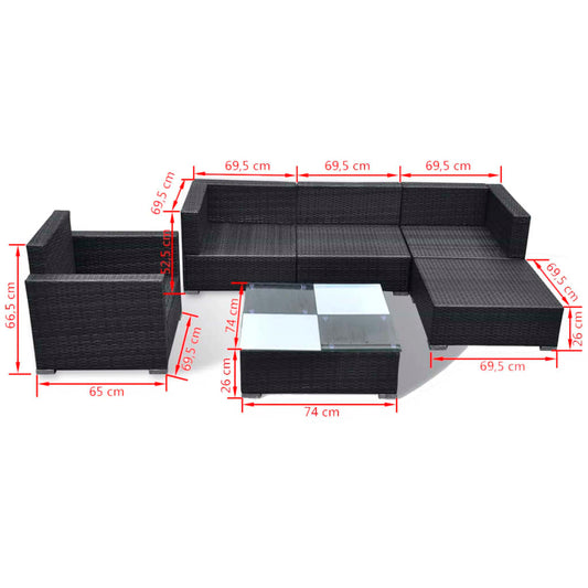 vidaXL 6 Piece Garden Lounge Set with Cushions Poly Rattan Black
