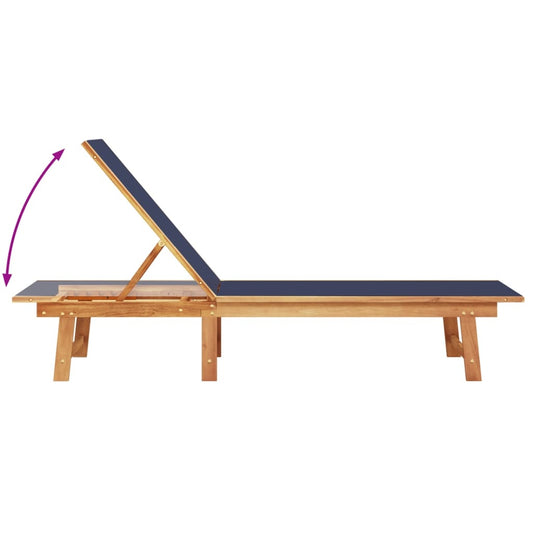 2 Blue Sun Loungers with Side Table – Solid Acacia Wood & Textilene Fabric