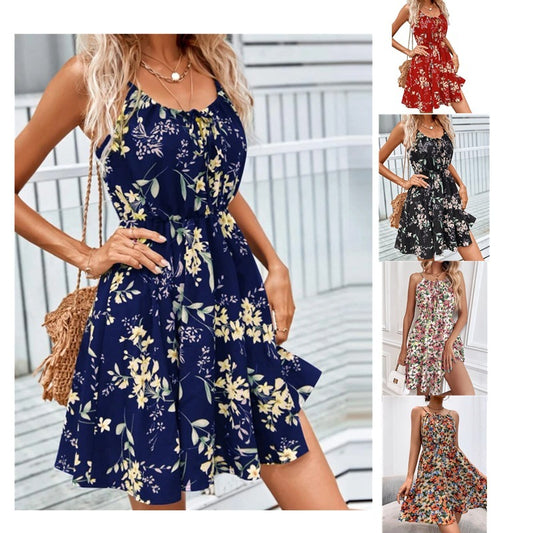 Floral Print Summer Dress With Elastic Waist Design