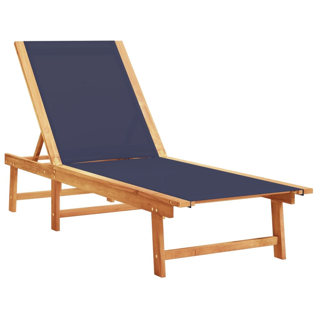 2 Blue Sun Loungers with Side Table – Solid Acacia Wood & Textilene Fabric