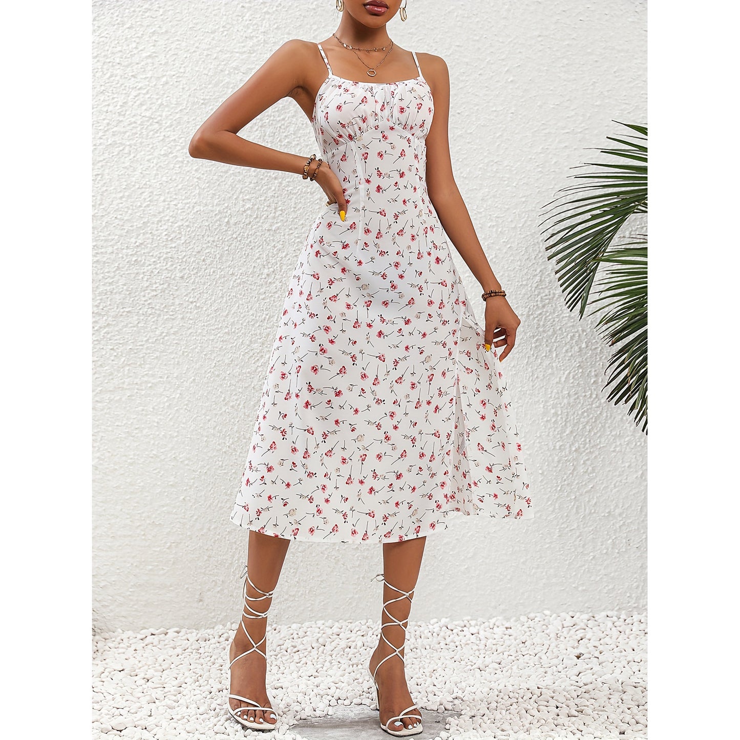 New Polka Dot Print Suspender Summer Dress Sexy Split Long Dresses For Womens Clothing