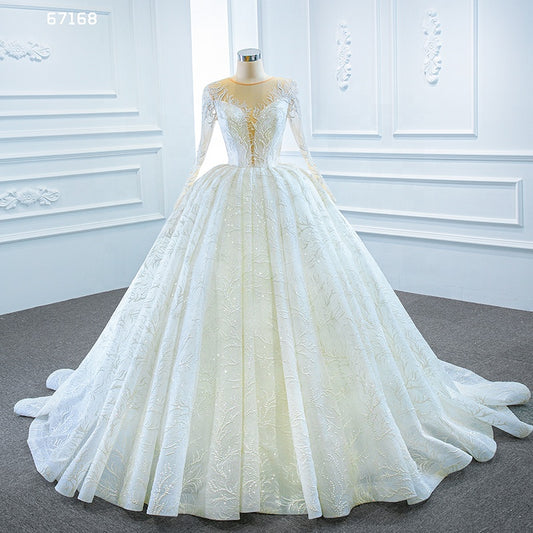 Jancember Long Sleeve Beading Applique Wedding Dresses for Bride